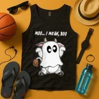 Ghost Cow Moo I Mean Bo Funny Halloween Tank Top thumb 4