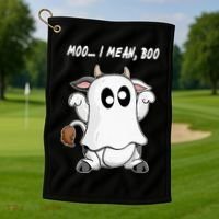 Ghost Cow Moo I Mean Bo Funny Halloween Golf Towel thumb 1