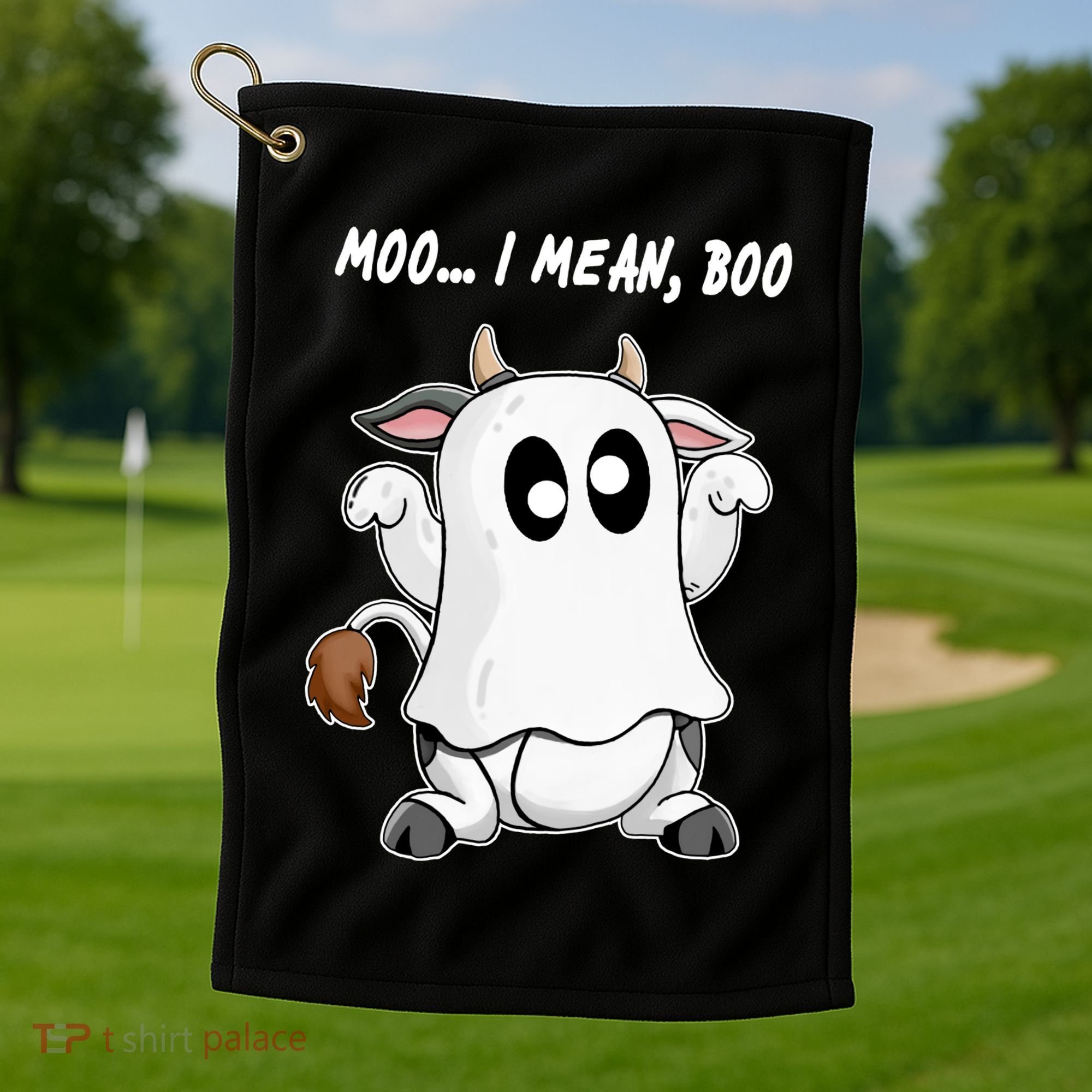Ghost Cow Moo I Mean Bo Funny Halloween Golf Towel