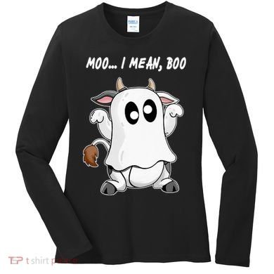 Ghost Cow Moo I Mean Bo Funny Halloween Women's Long Sleeve Shirt