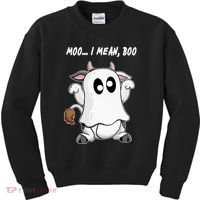 Ghost Cow Moo I Mean Bo Funny Halloween Kids Sweatshirt thumb 0