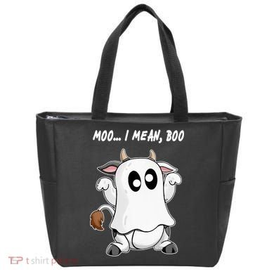 Ghost Cow Moo I Mean Bo Funny Halloween Tote Bag