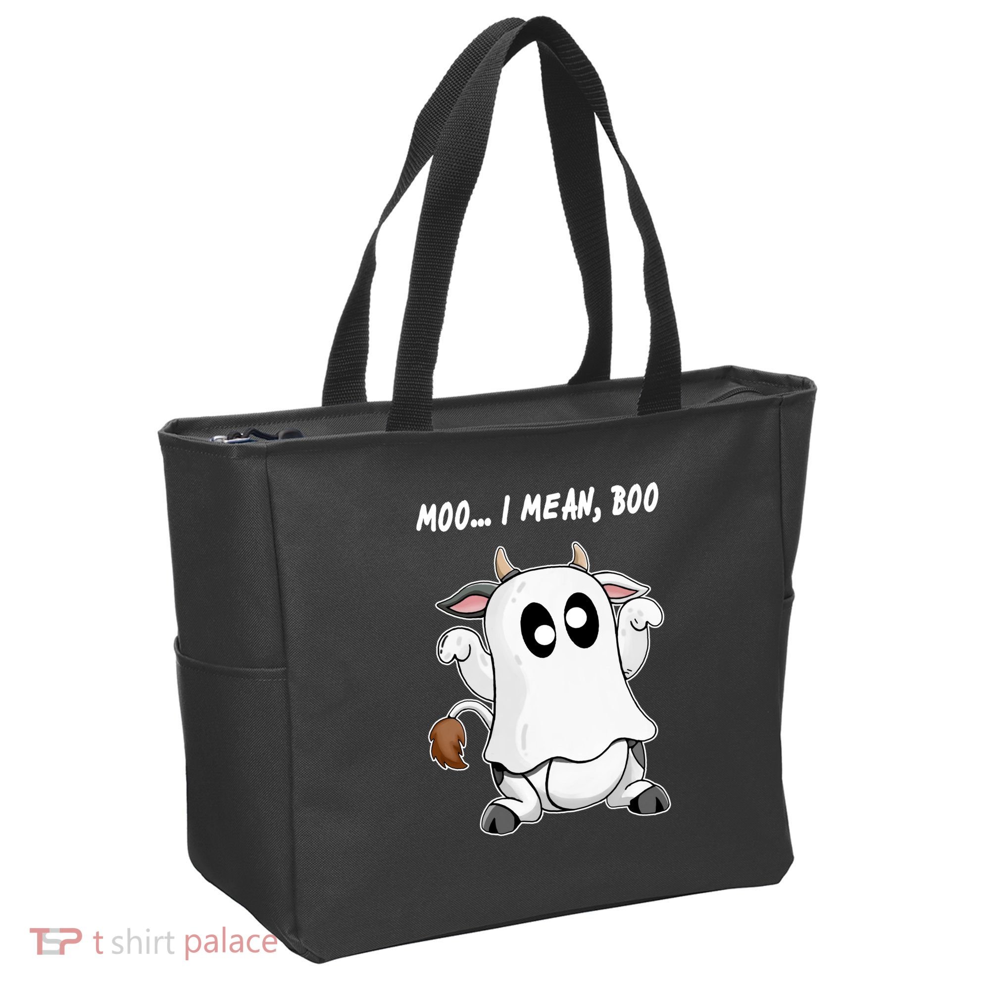 Ghost Cow Moo I Mean Bo Funny Halloween Tote Bag