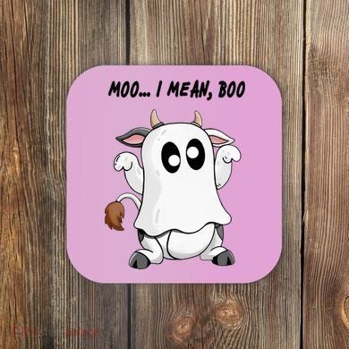 Ghost Cow Moo I Mean Bo Funny Halloween Coaster