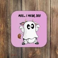 Ghost Cow Moo I Mean Bo Funny Halloween Coaster thumb 0