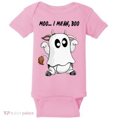 Ghost Cow Moo I Mean Bo Funny Halloween Baby Bodysuit