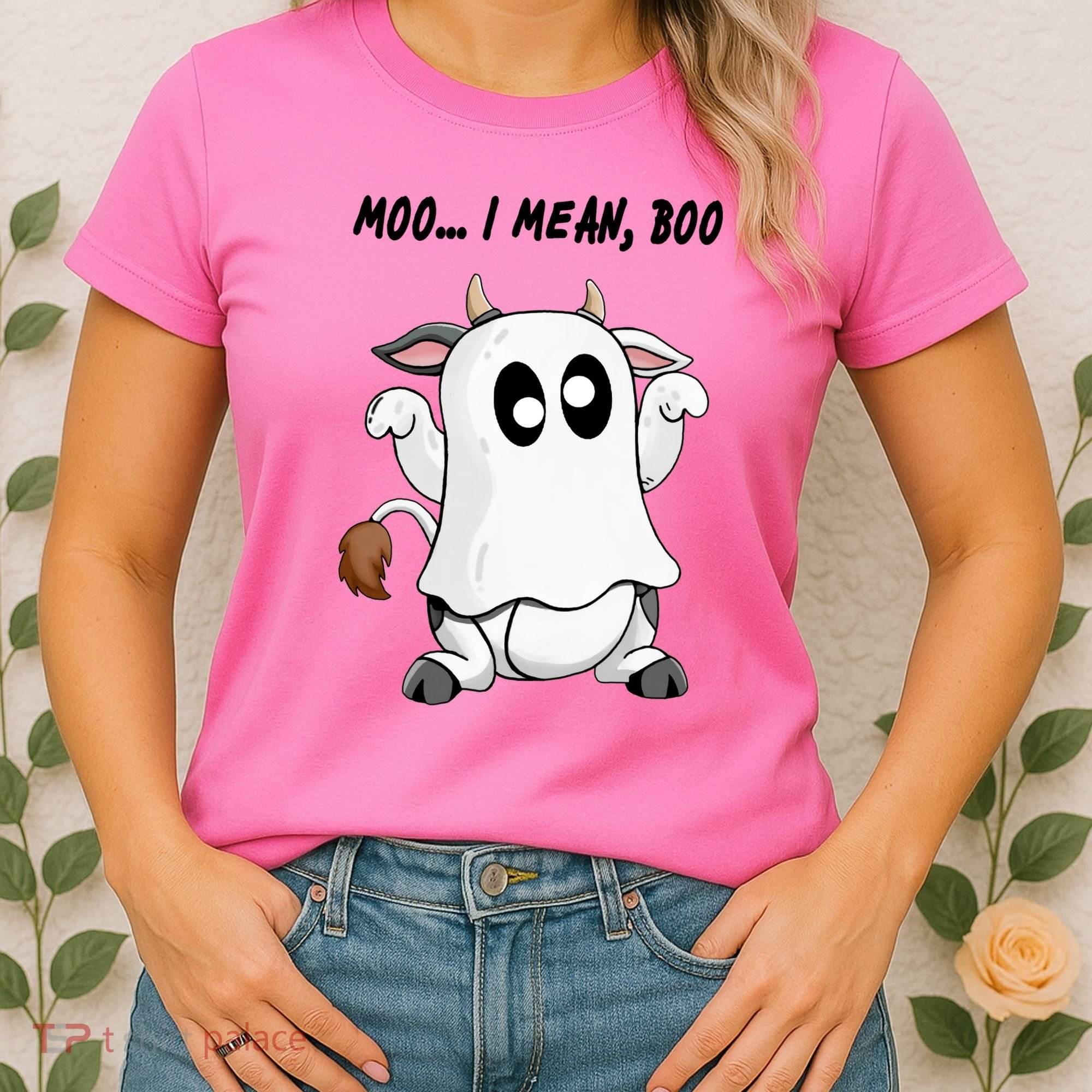 Ghost Cow Moo I Mean Bo Funny Halloween Women's T-Shirt