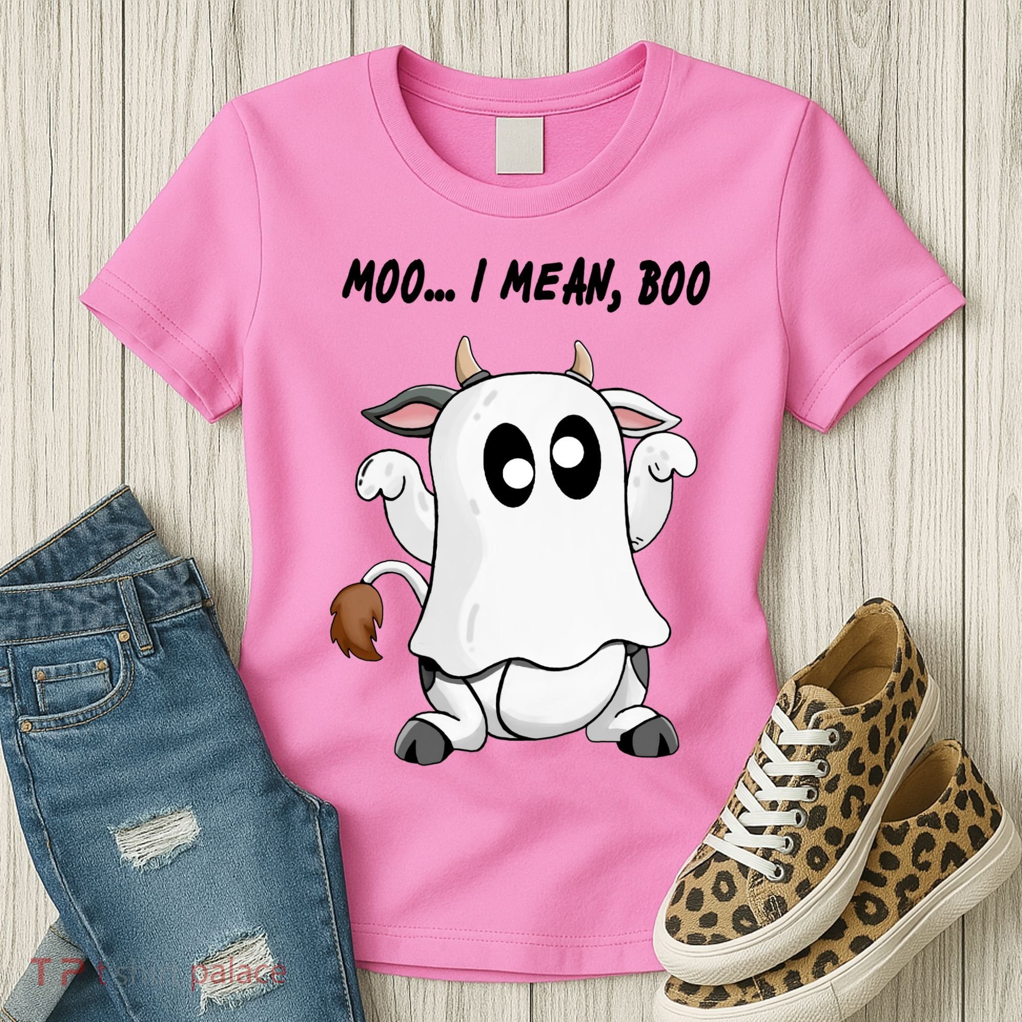 Ghost Cow Moo I Mean Bo Funny Halloween Women's T-Shirt
