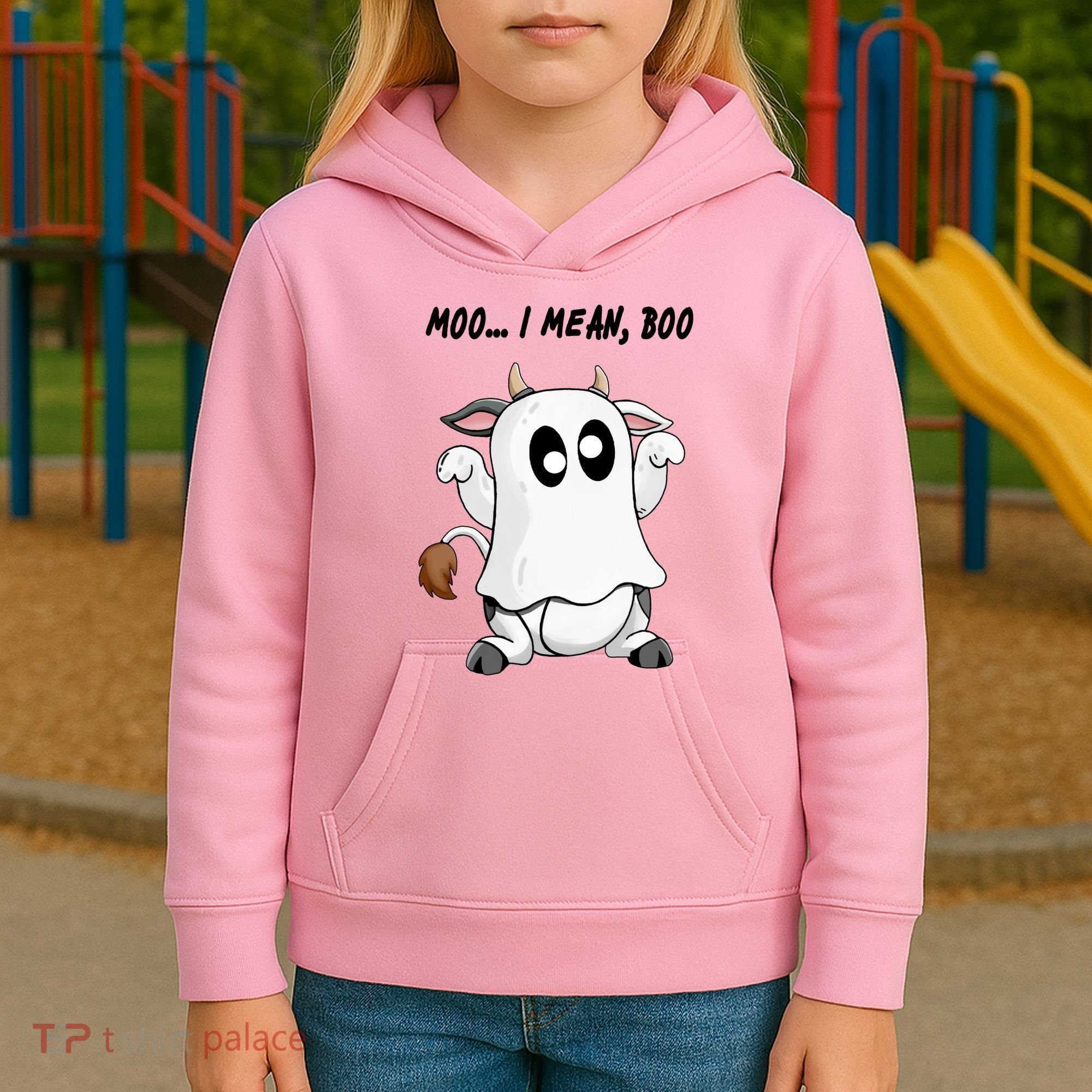 Ghost Cow Moo I Mean Bo Funny Halloween Kids Hoodie