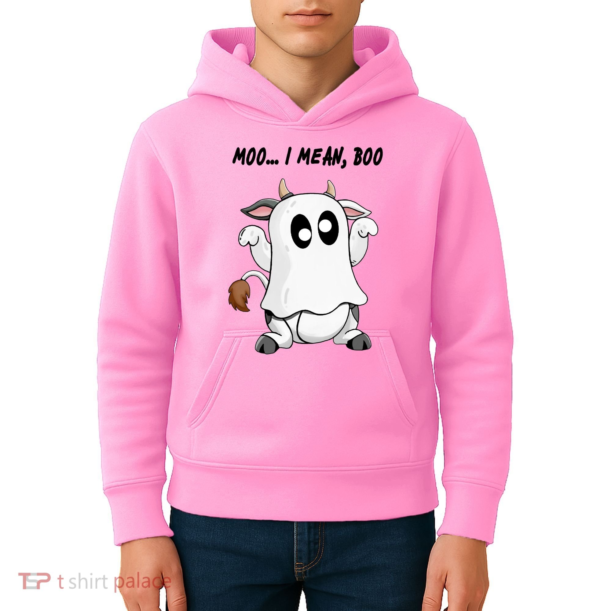 Ghost Cow Moo I Mean Bo Funny Halloween Kids Hoodie