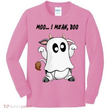Ghost Cow Moo I Mean Bo Funny Halloween Kids Long Sleeve Shirt