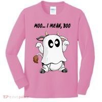 Ghost Cow Moo I Mean Bo Funny Halloween Kids Long Sleeve Shirt thumb 0