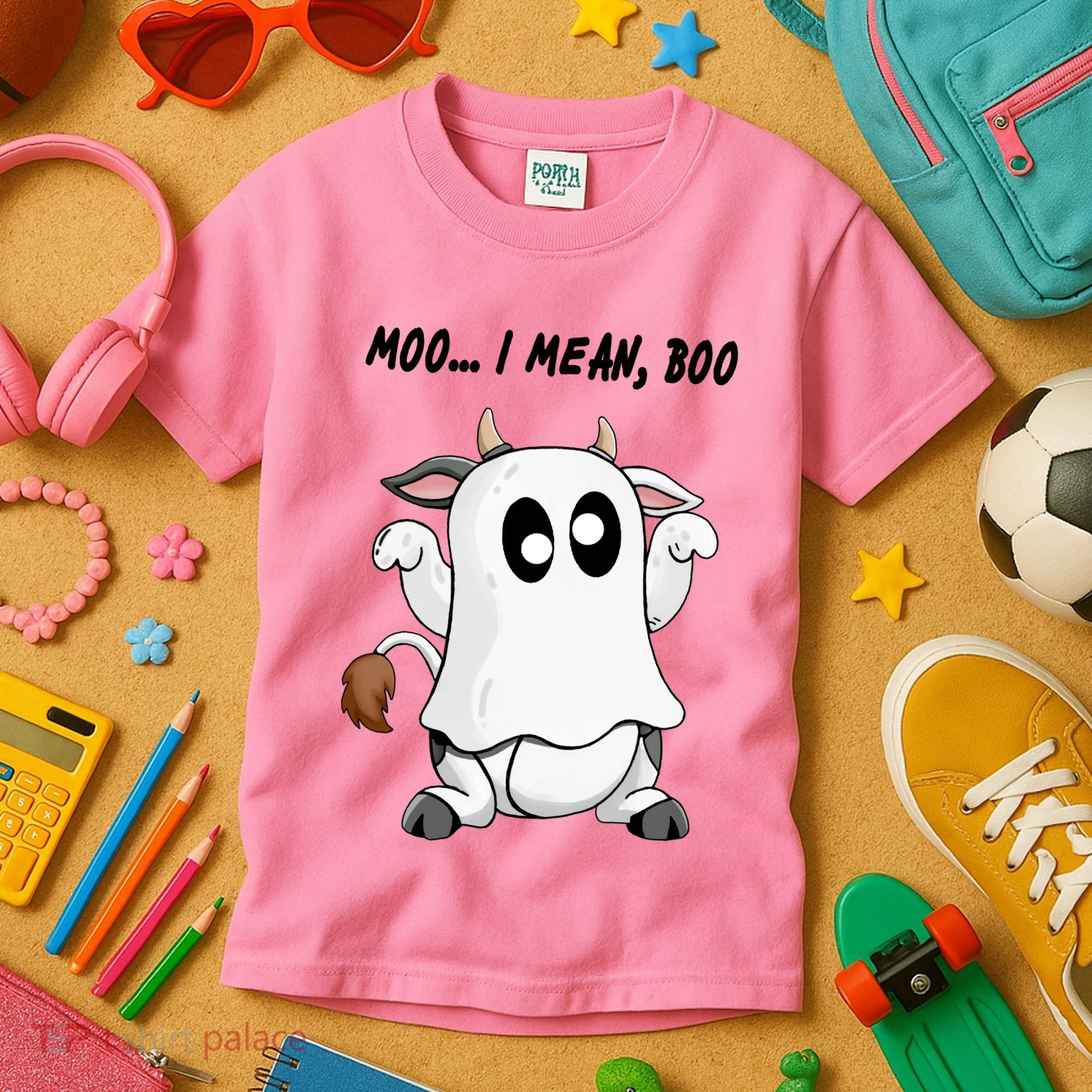 Ghost Cow Moo I Mean Bo Funny Halloween Kids T-Shirt