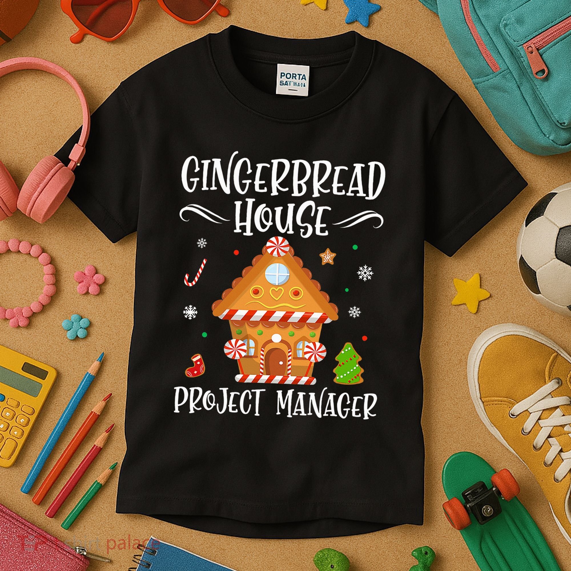 Gingerbread House Project Manager Baking Xmas Pajamas Kids T-Shirt
