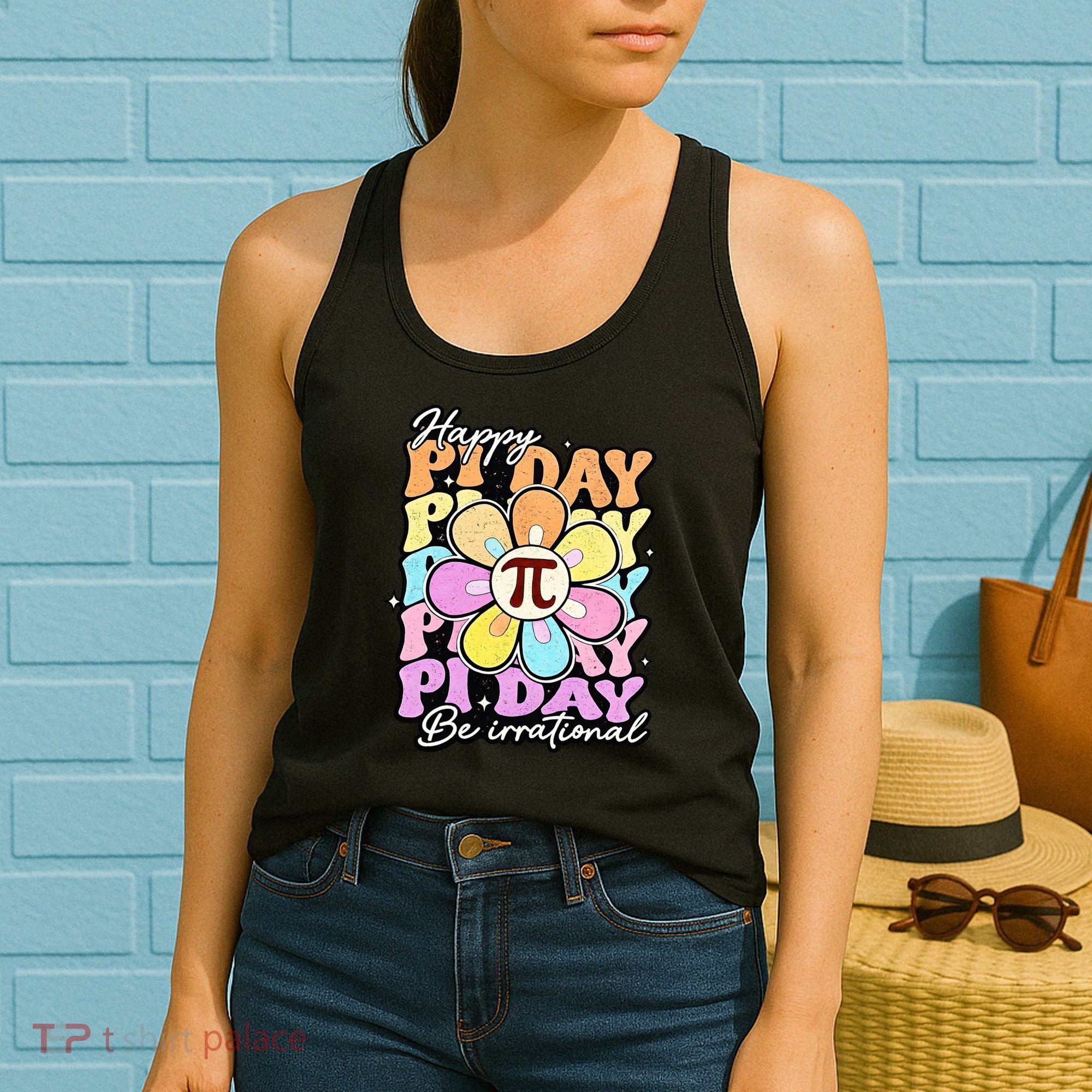 Groovy Happy Pi Day 3.14 Math Teacher Daisy Flower Women's Tank Top