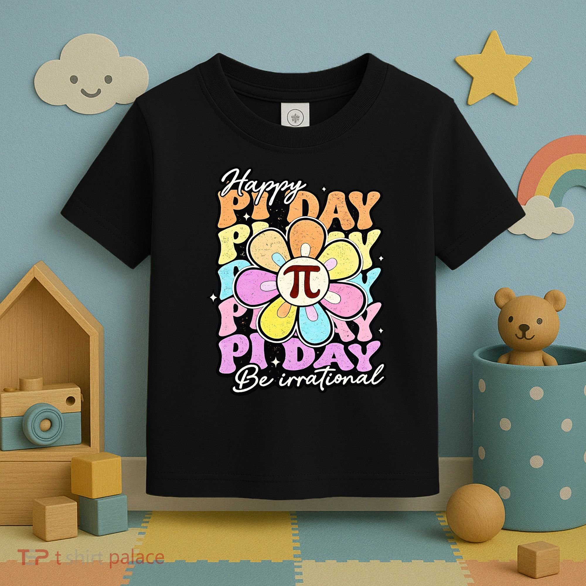 Groovy Happy Pi Day 3.14 Math Teacher Daisy Flower Toddler T-Shirt