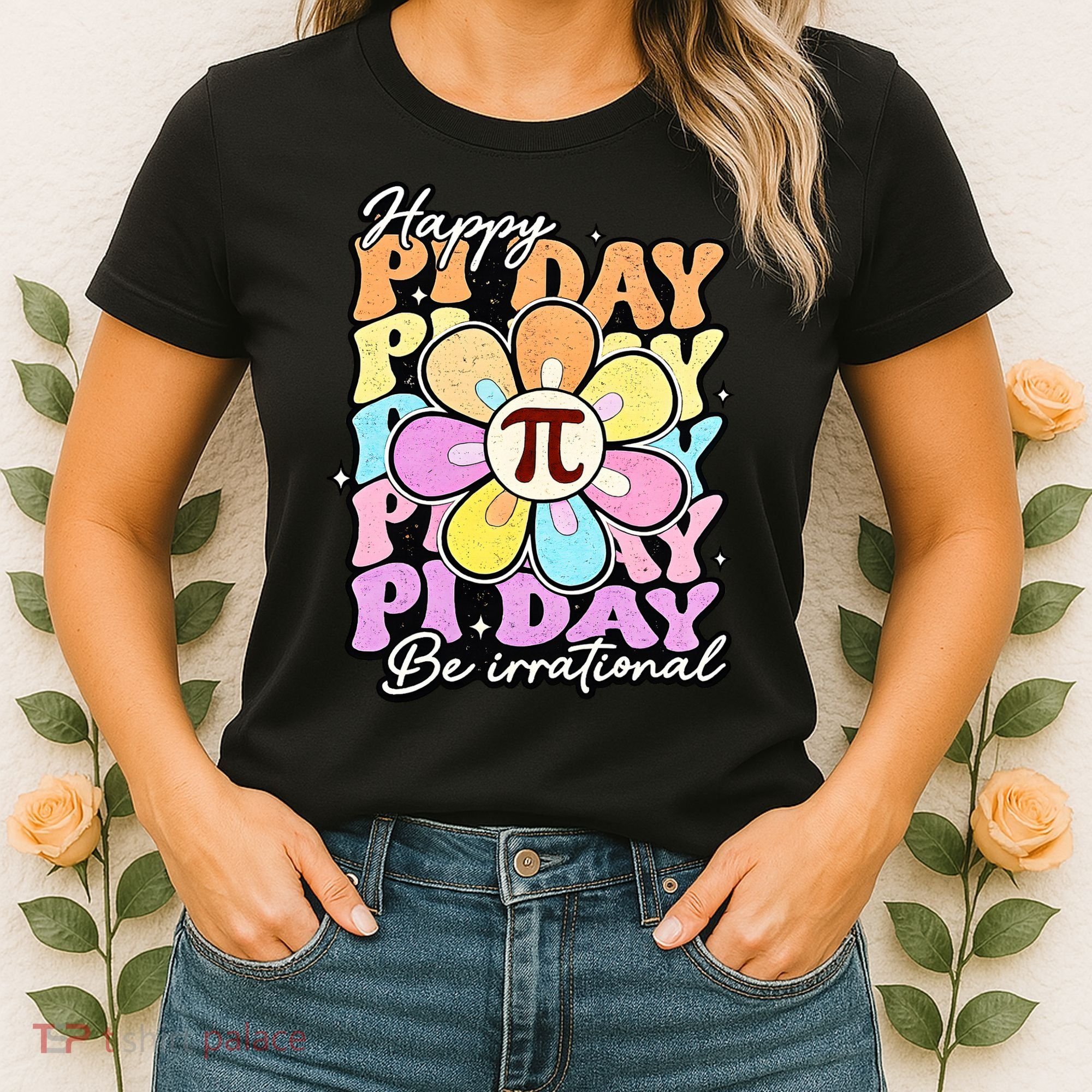 Groovy Happy Pi Day 3.14 Math Teacher Daisy Flower Women's T-Shirt