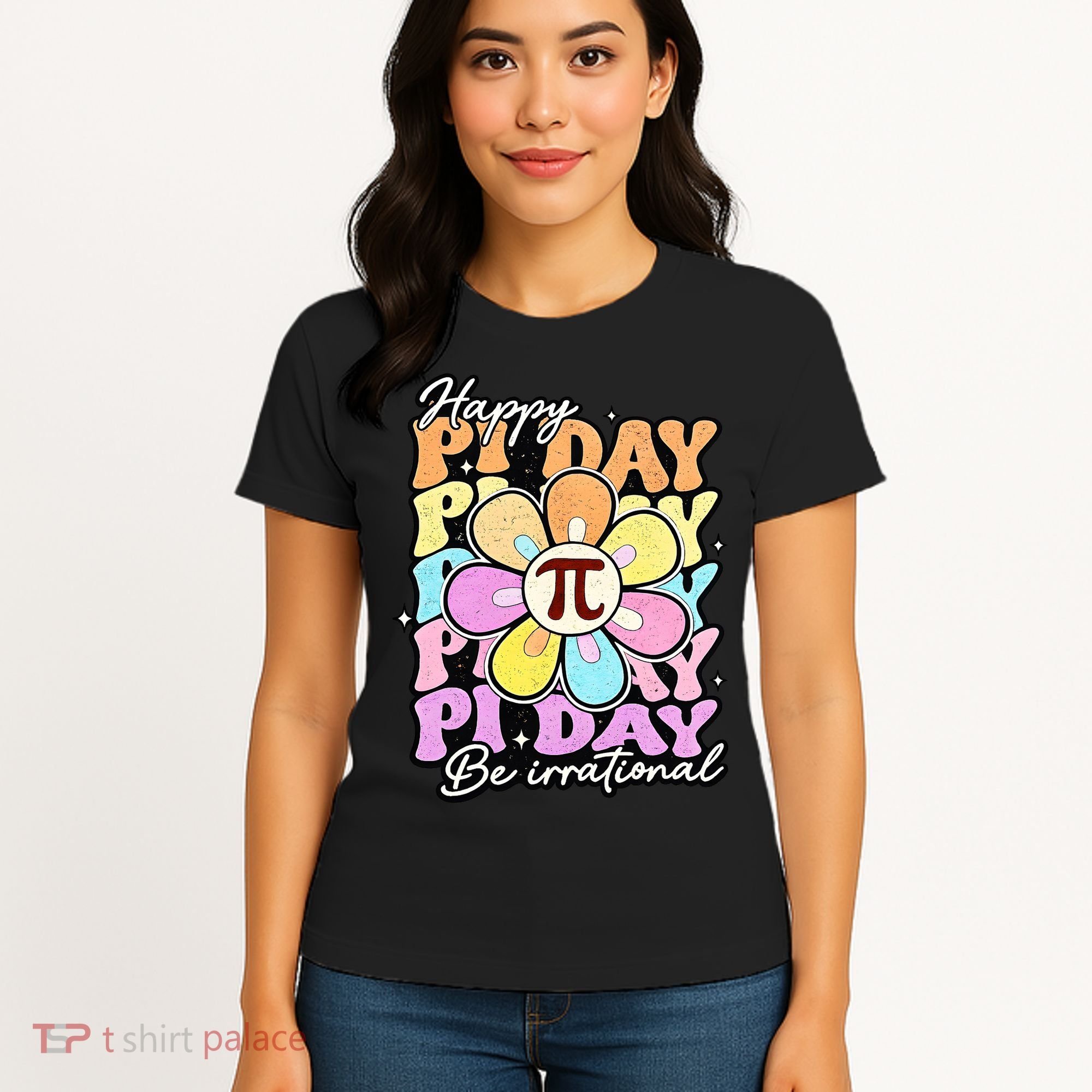 Groovy Happy Pi Day 3.14 Math Teacher Daisy Flower Women's T-Shirt