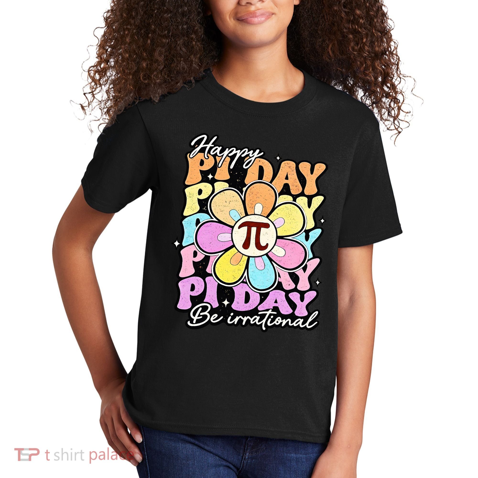 Groovy Happy Pi Day 3.14 Math Teacher Daisy Flower Kids T-Shirt
