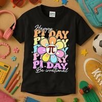 Groovy Happy Pi Day 3.14 Math Teacher Daisy Flower Kids T-Shirt thumb 3