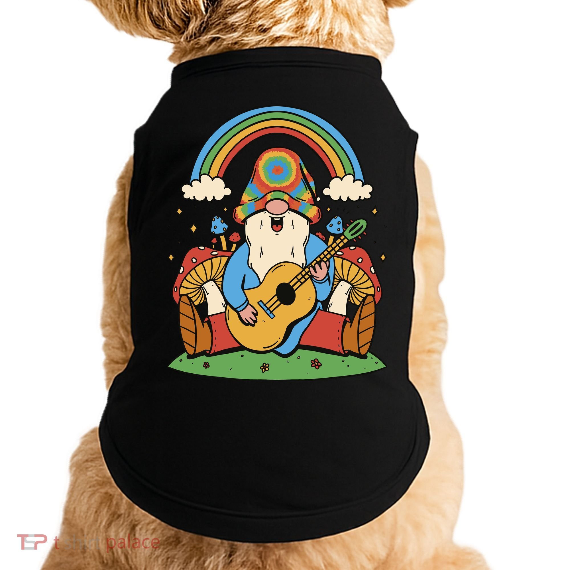Gnome Hippie Rainbow Guitar Doggie Tank