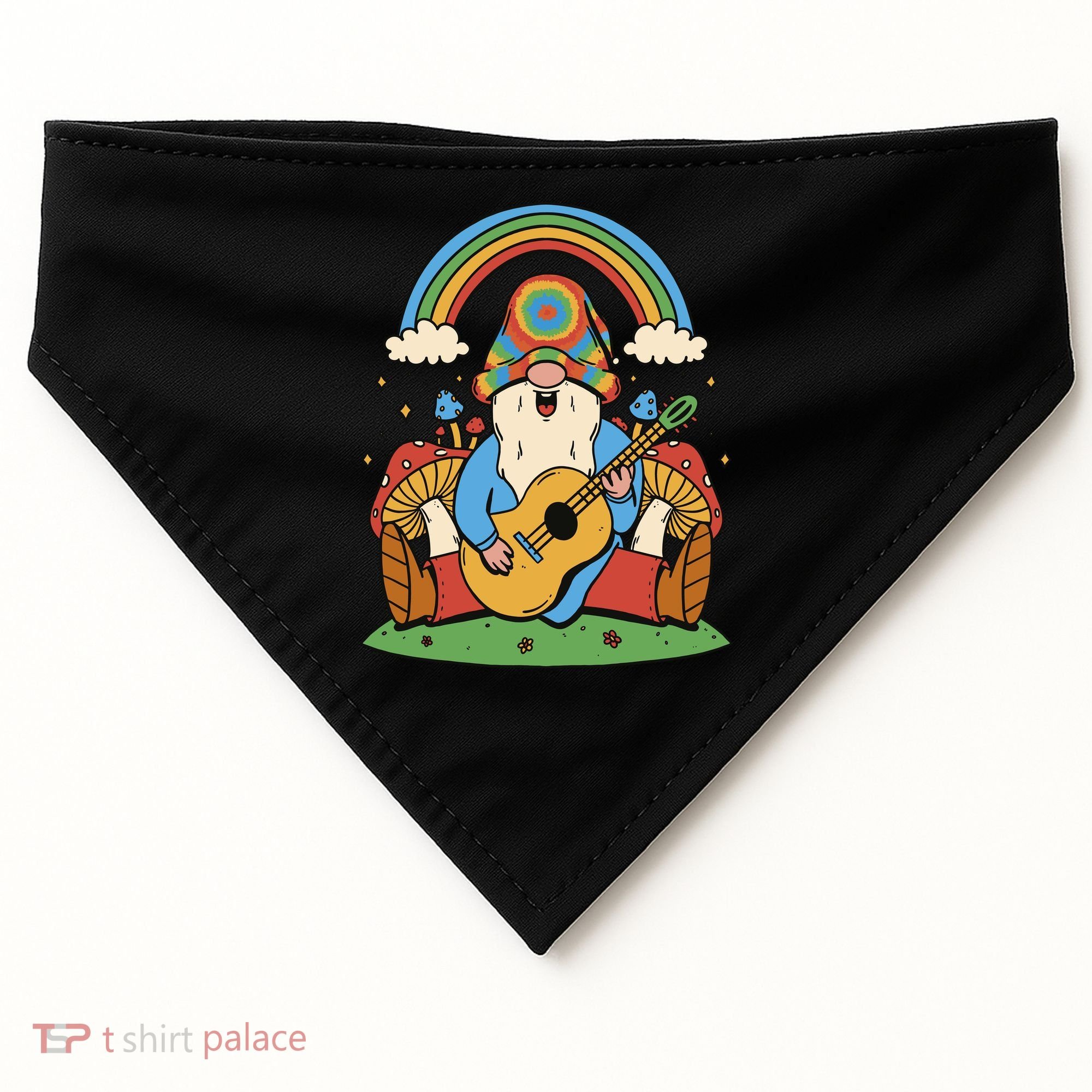 Gnome Hippie Rainbow Guitar USA-Made Doggie Bandana