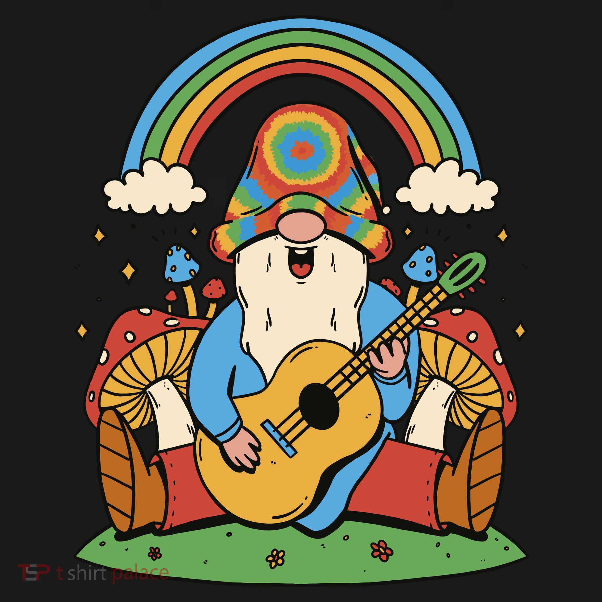Gnome Hippie Rainbow Guitar Bucket Hat