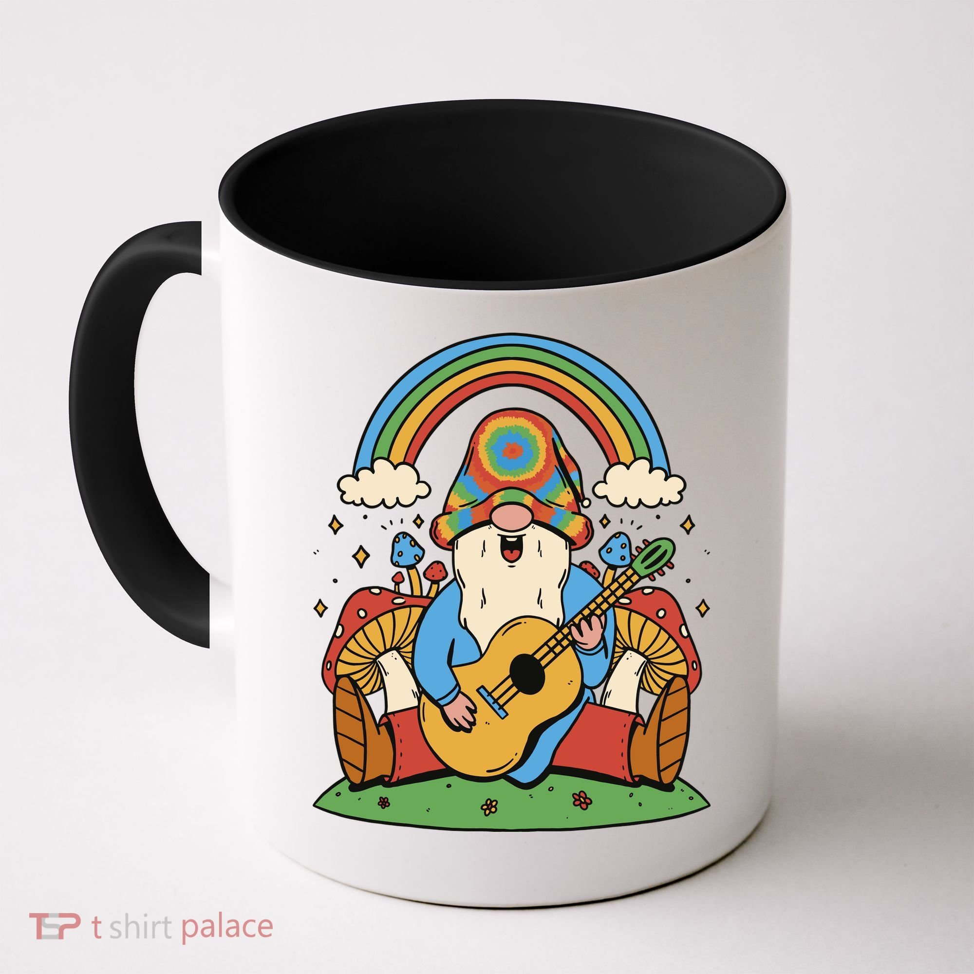 Gnome Hippie Rainbow Guitar Coffee Mug