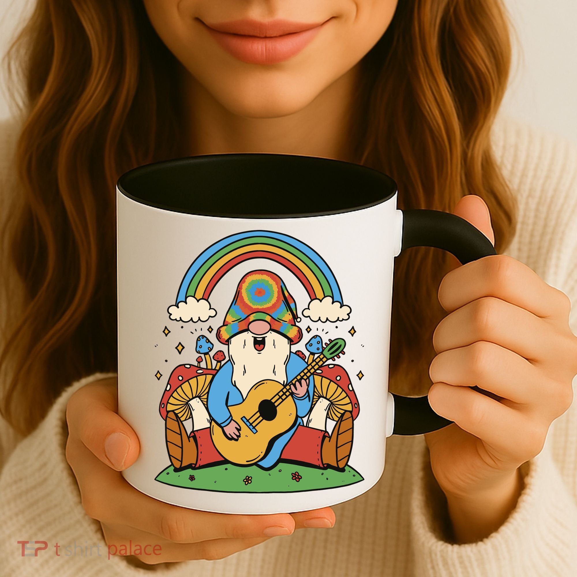 Gnome Hippie Rainbow Guitar Coffee Mug