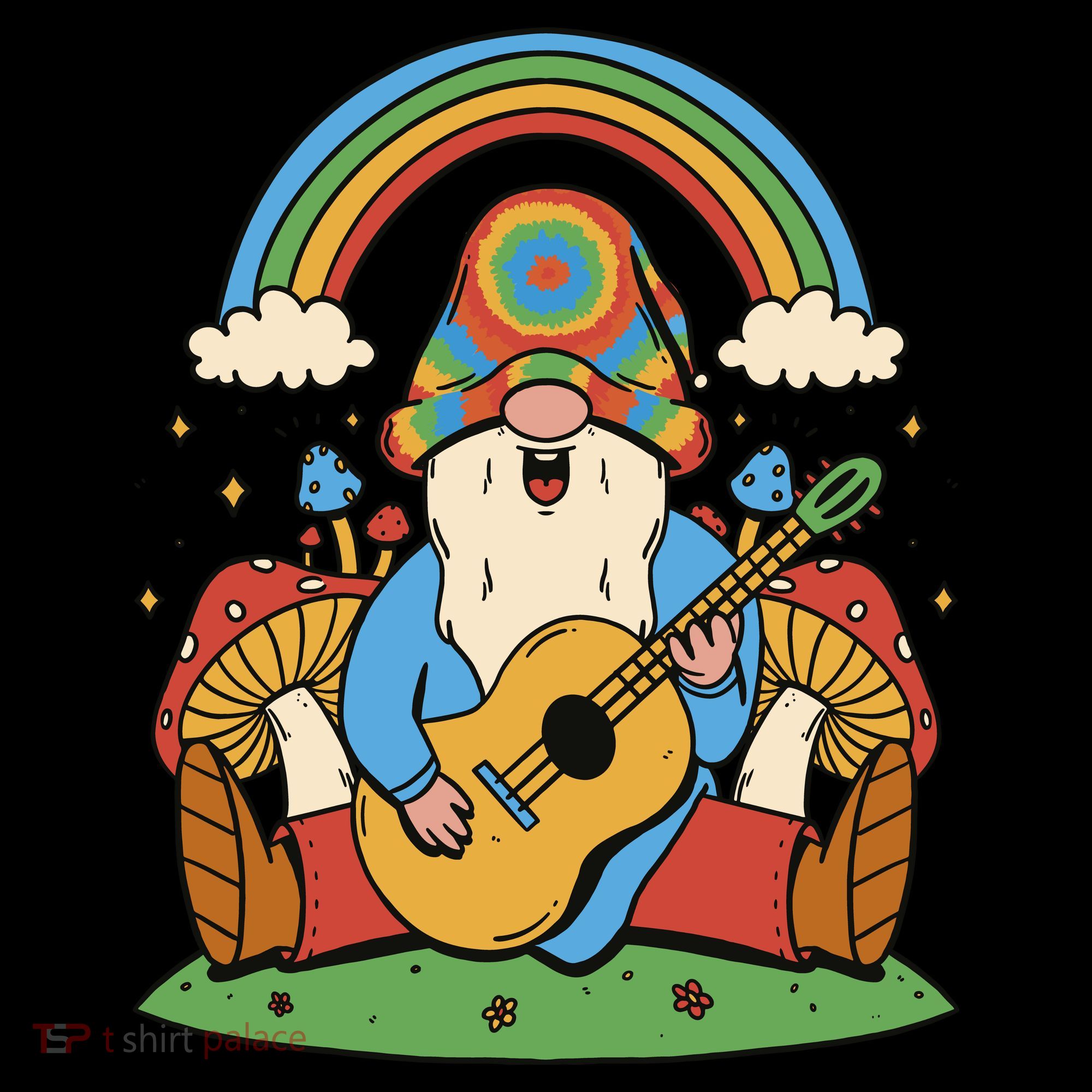 Gnome Hippie Rainbow Guitar Women's Hoodie