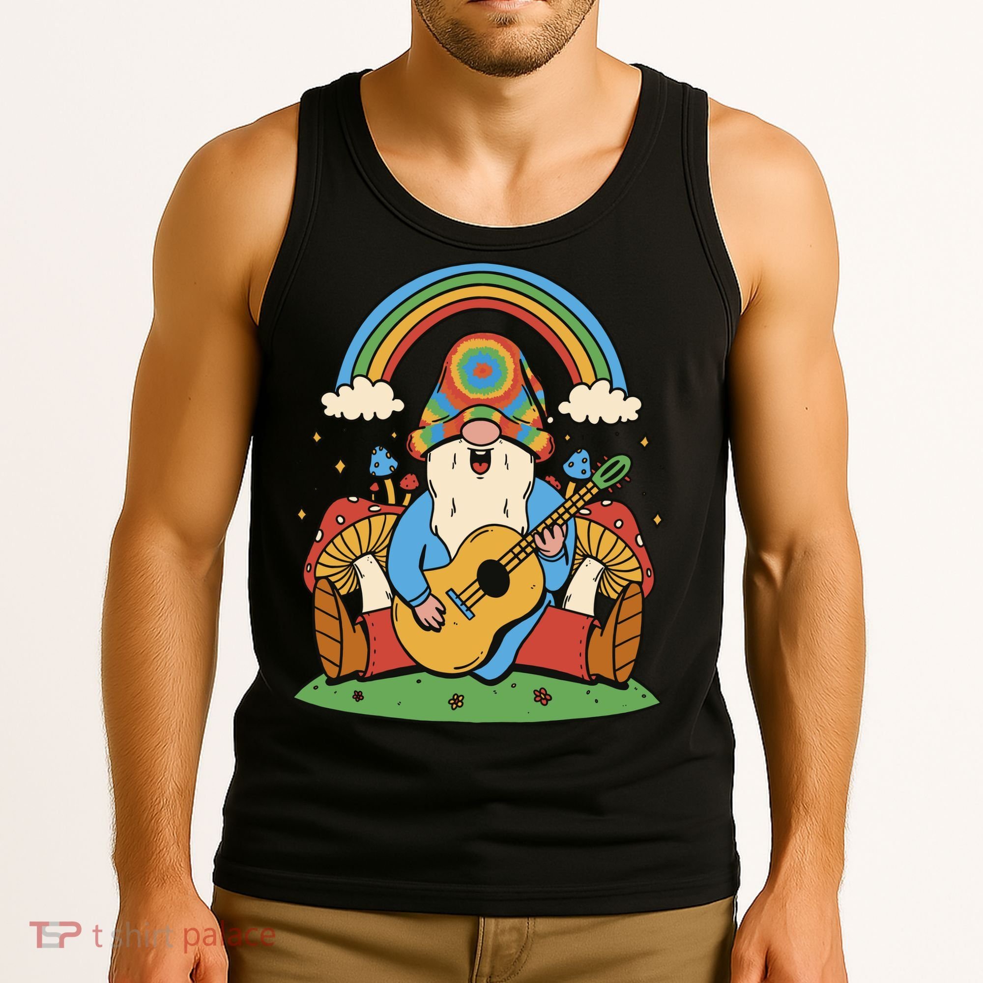 Gnome Hippie Rainbow Guitar Tank Top