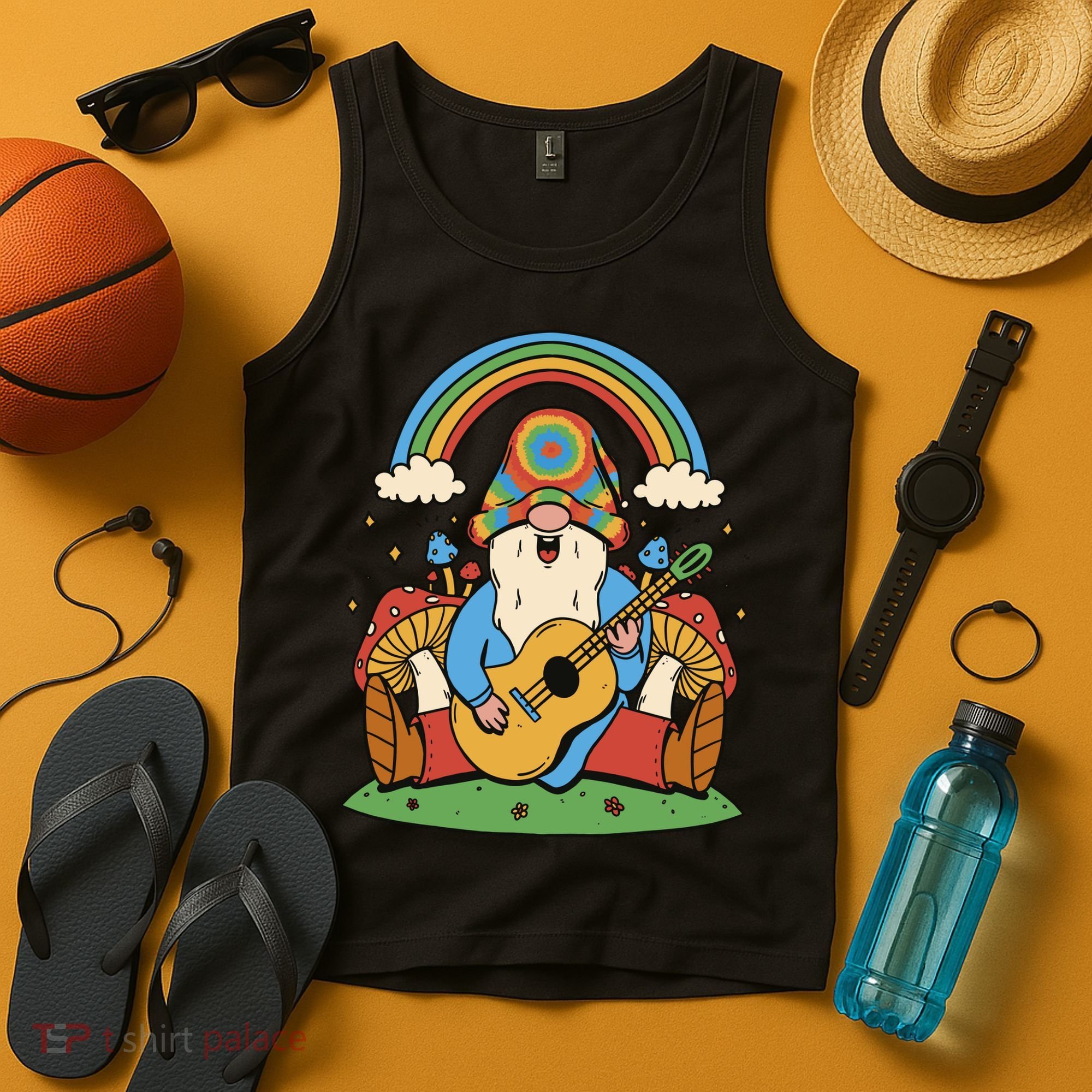 Gnome Hippie Rainbow Guitar Tank Top
