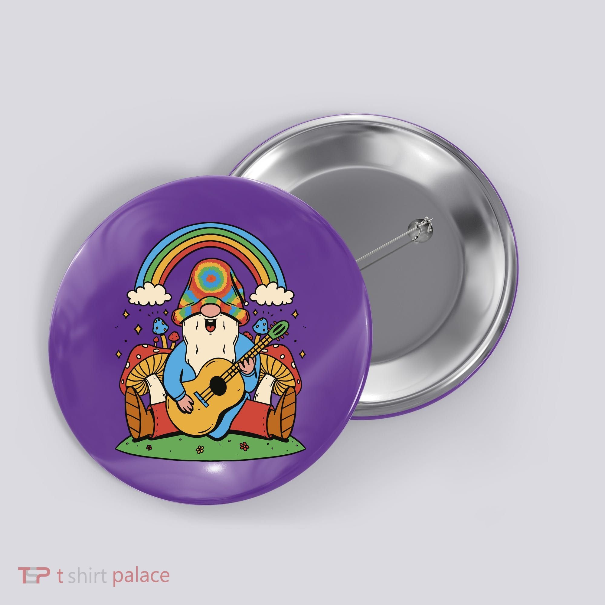 Gnome Hippie Rainbow Guitar Button