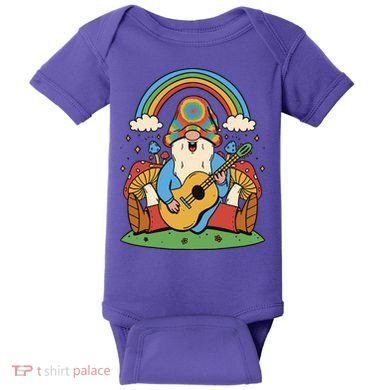 Gnome Hippie Rainbow Guitar Baby Bodysuit
