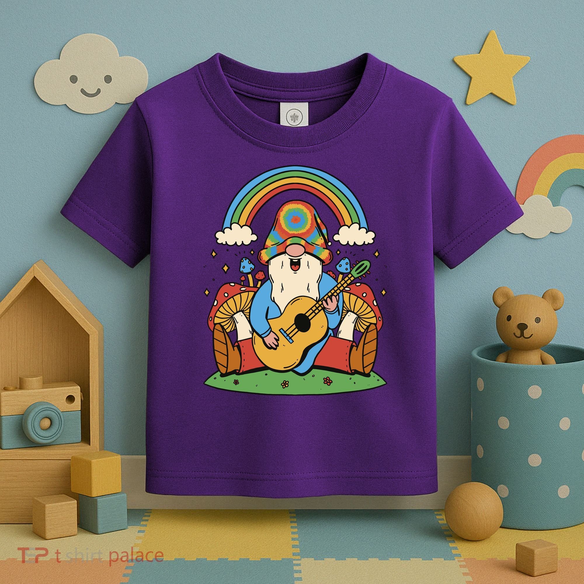 Gnome Hippie Rainbow Guitar Toddler T-Shirt