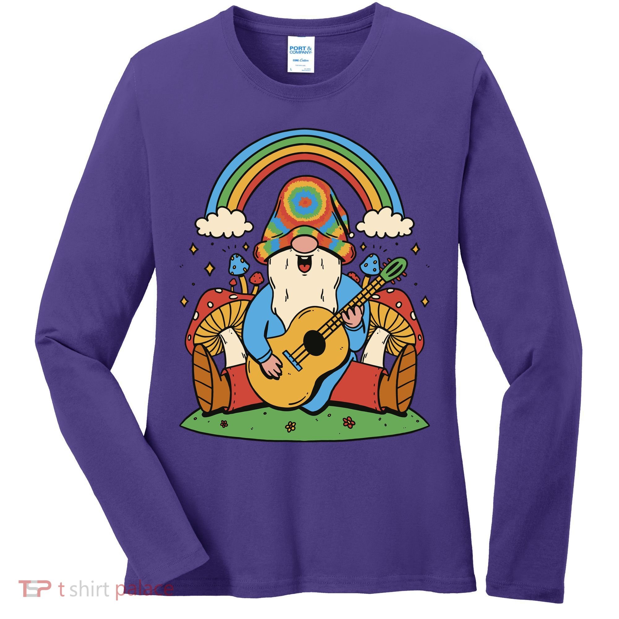 Gnome Hippie Rainbow Guitar Women's Long Sleeve Shirt