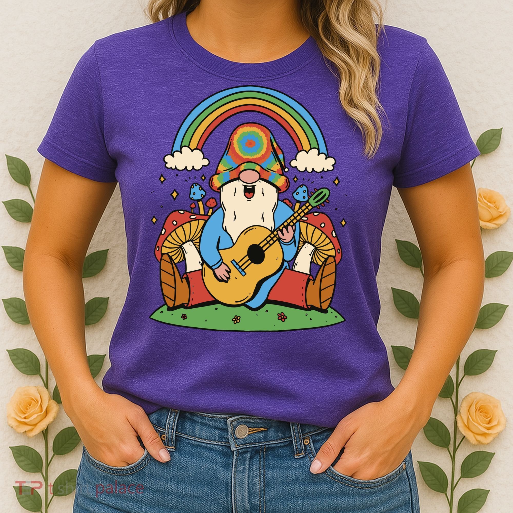 Gnome Hippie Rainbow Guitar Women's T-Shirt