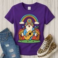 Gnome Hippie Rainbow Guitar Women's T-Shirt thumb 3