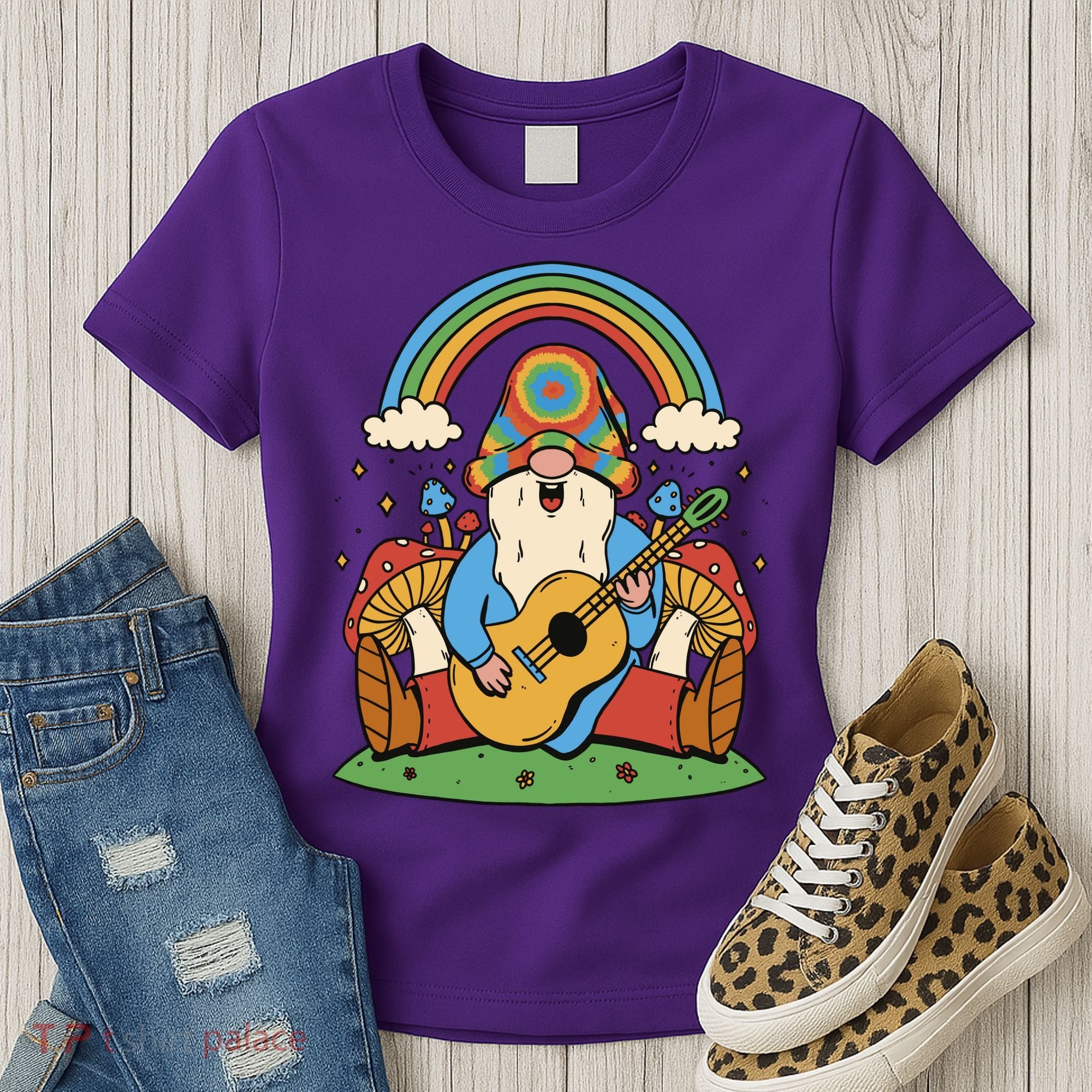 Gnome Hippie Rainbow Guitar Women's T-Shirt