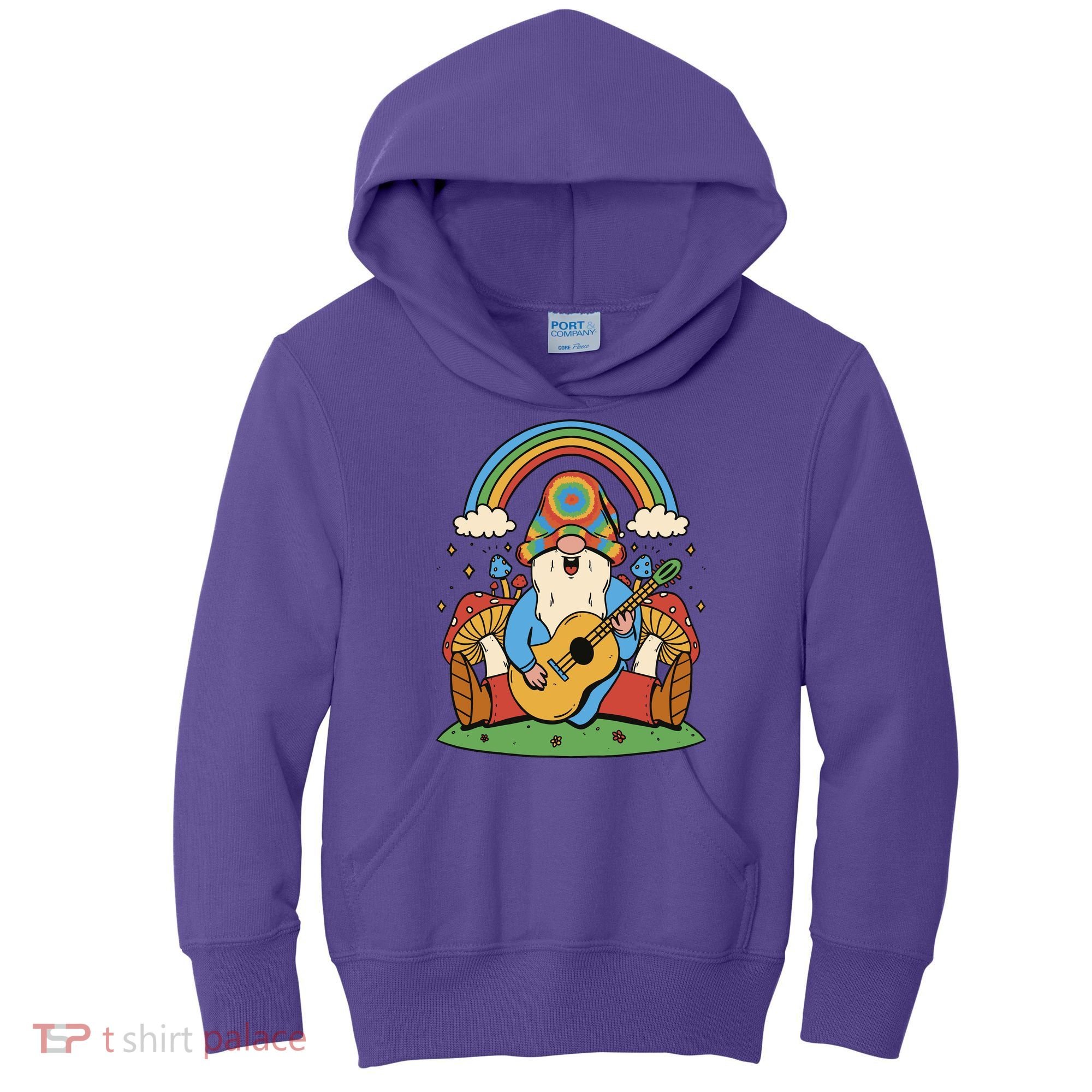 Gnome Hippie Rainbow Guitar Kids Hoodie