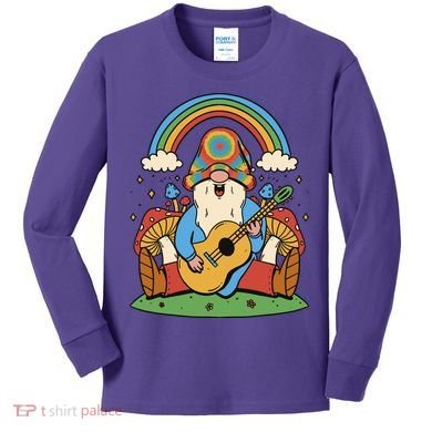 Gnome Hippie Rainbow Guitar Kids Long Sleeve Shirt
