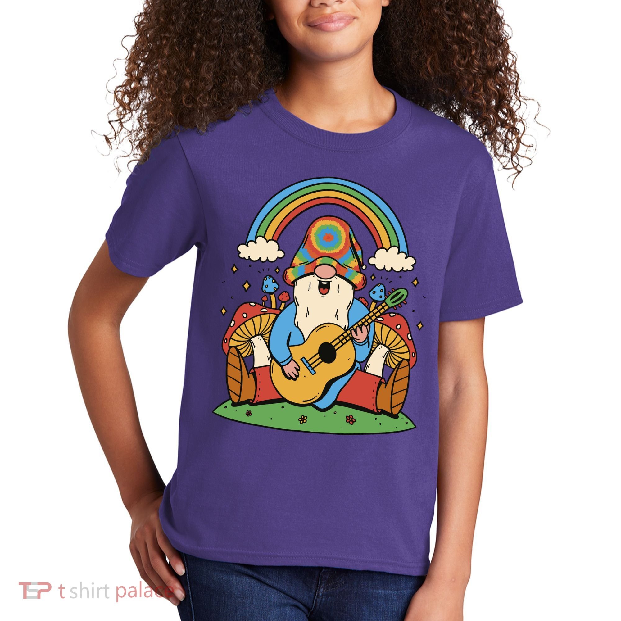 Gnome Hippie Rainbow Guitar Kids T-Shirt