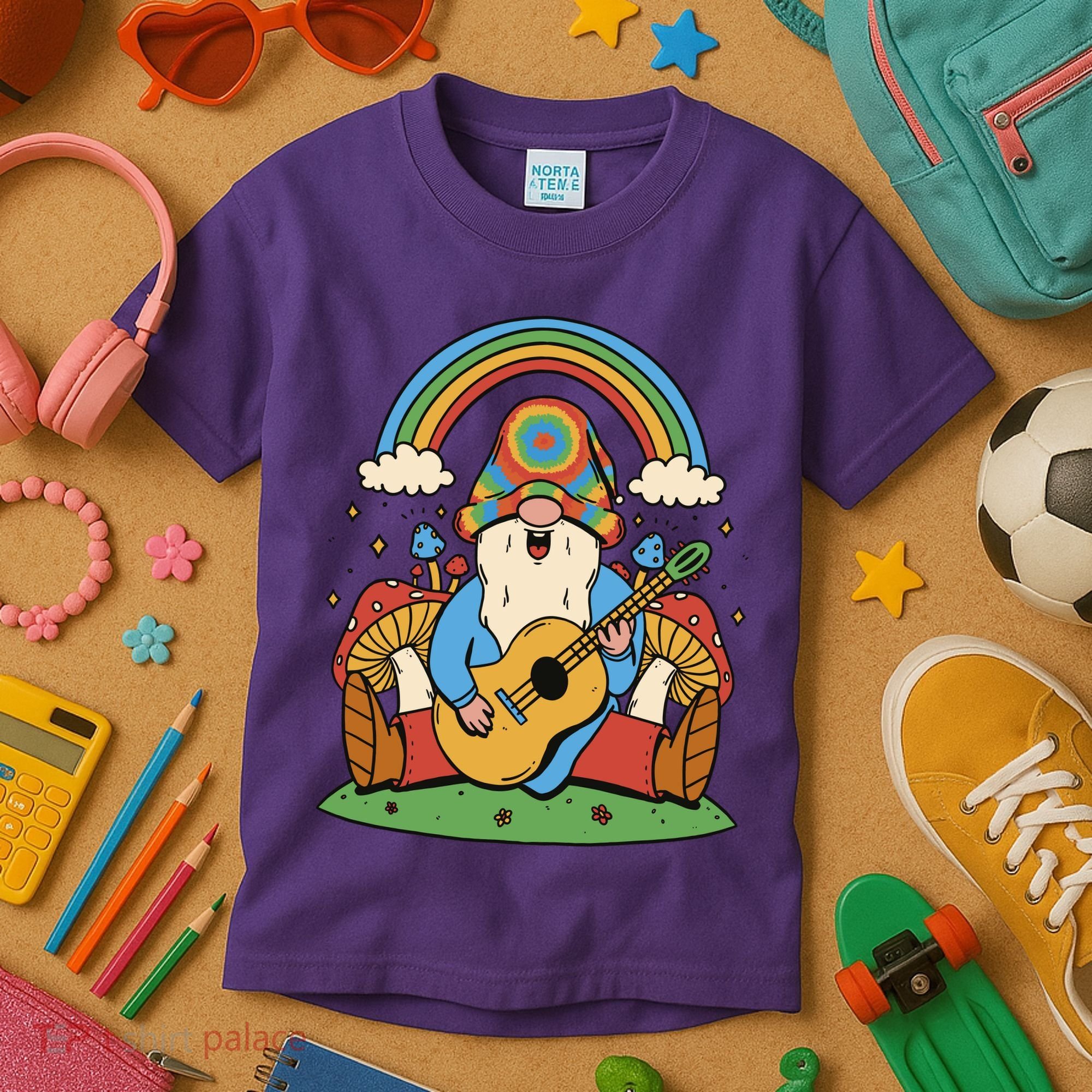 Gnome Hippie Rainbow Guitar Kids T-Shirt