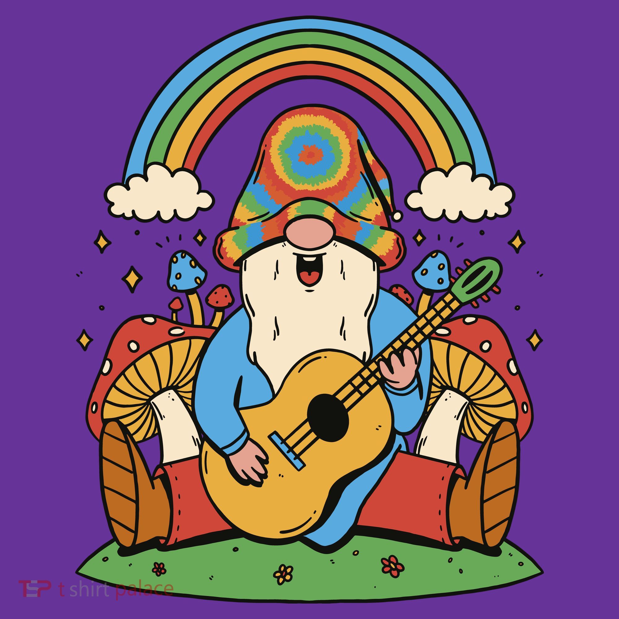 Gnome Hippie Rainbow Guitar Kids T-Shirt