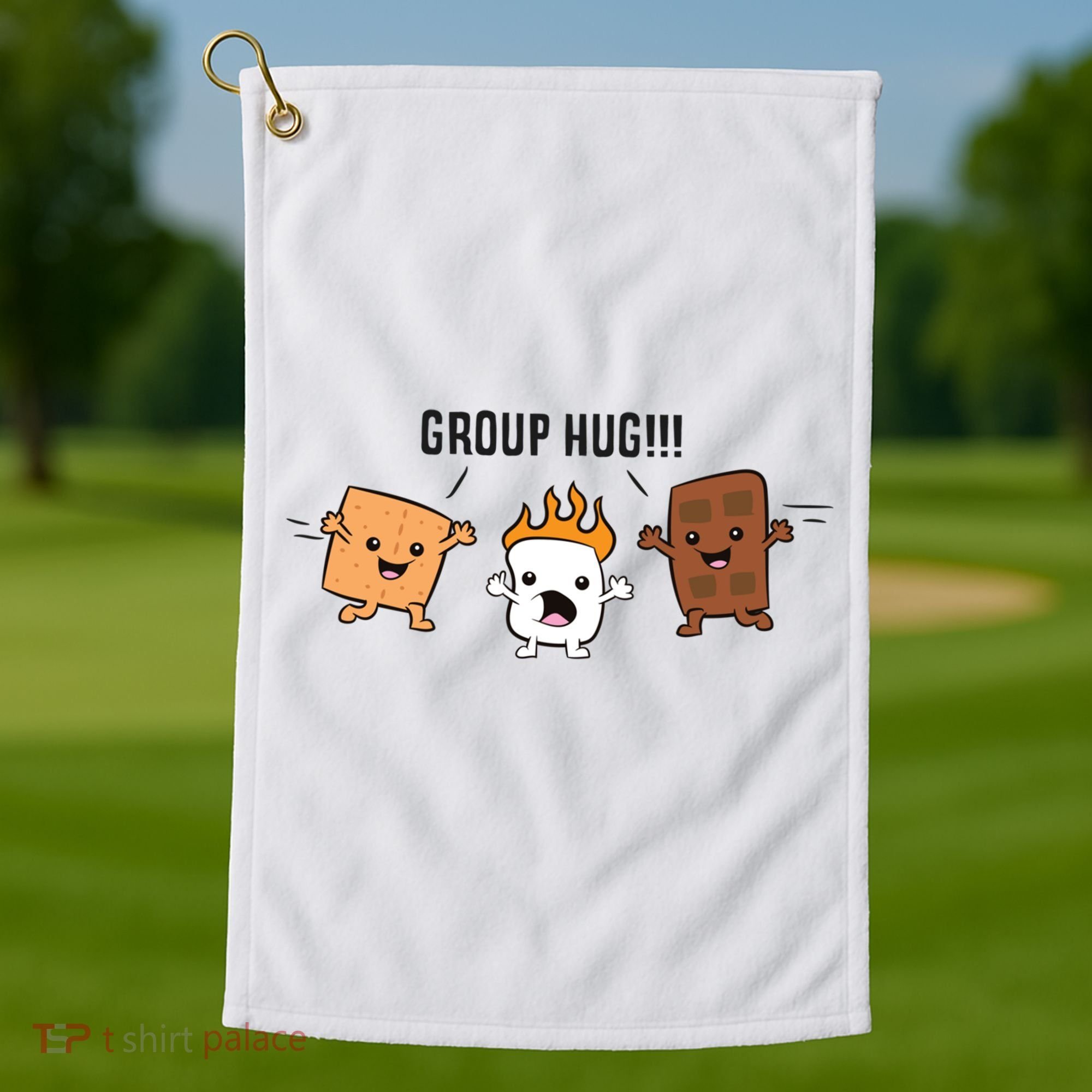 Group Hug S'mores Campfire Marshmallow Chocolate Smores Funny Gift Golf Towel