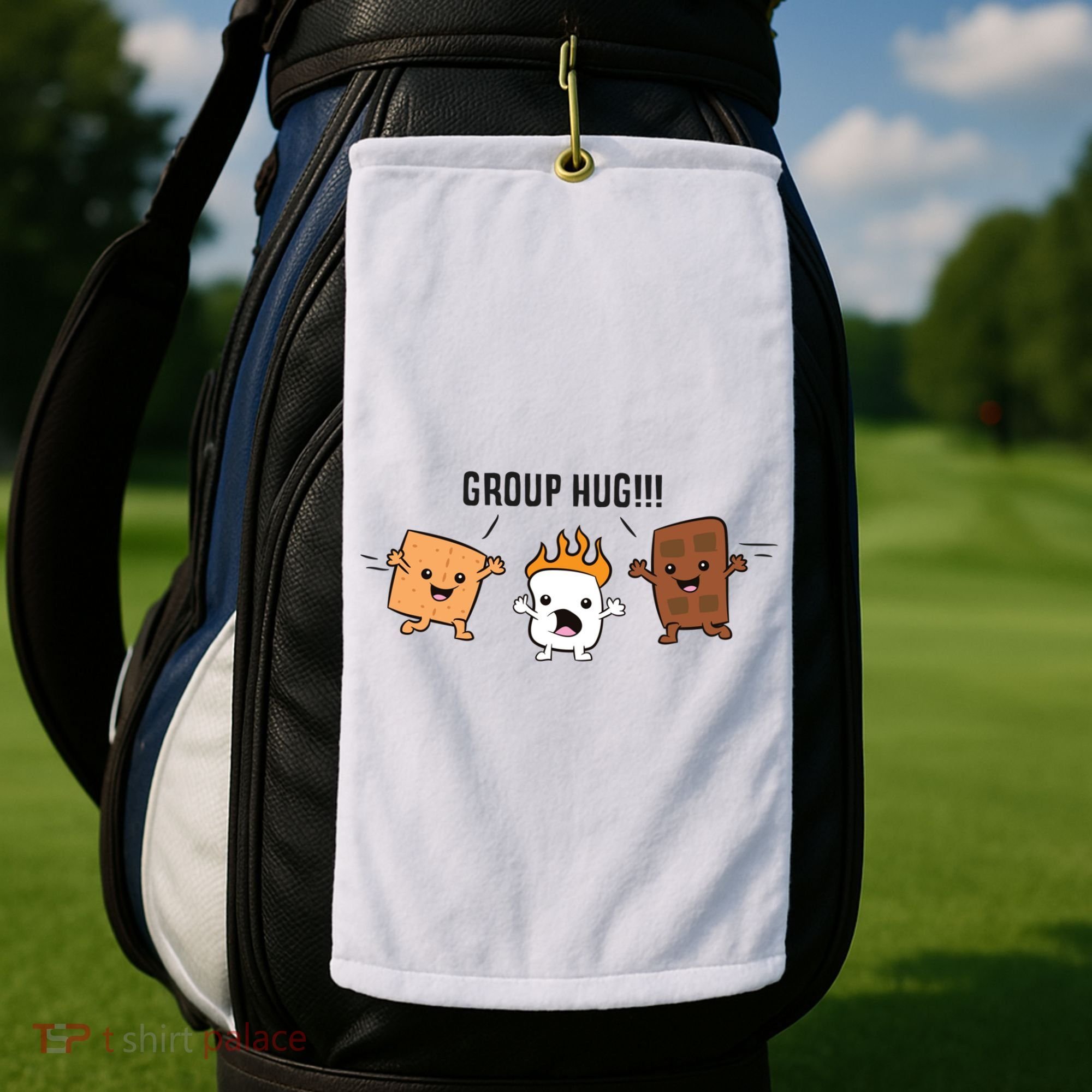 Group Hug S'mores Campfire Marshmallow Chocolate Smores Funny Gift Golf Towel