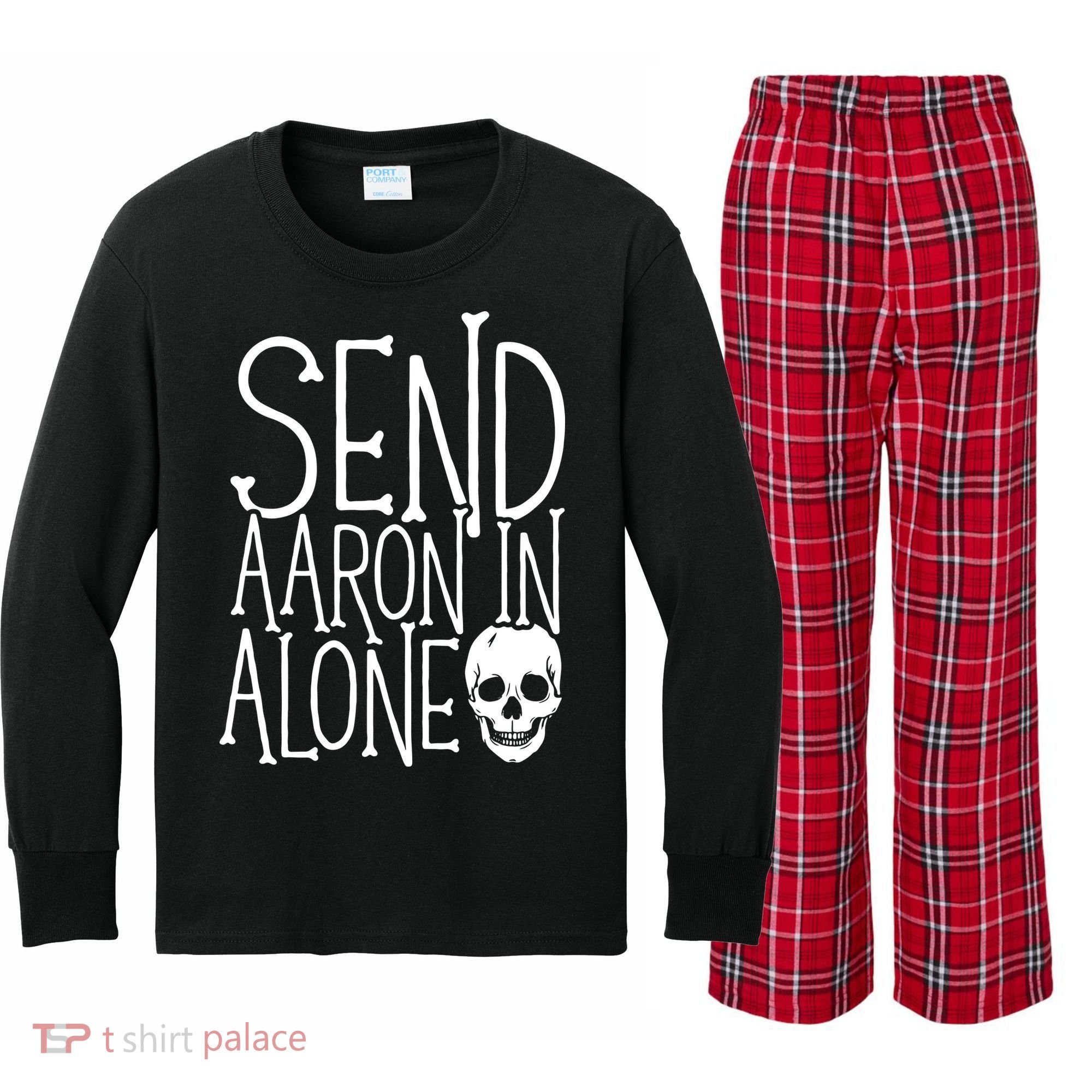 Ghost Hunting Send Aaron In Alone Ghost Hunter Halloween Kids Long Sleeve Plaid Pajama Set