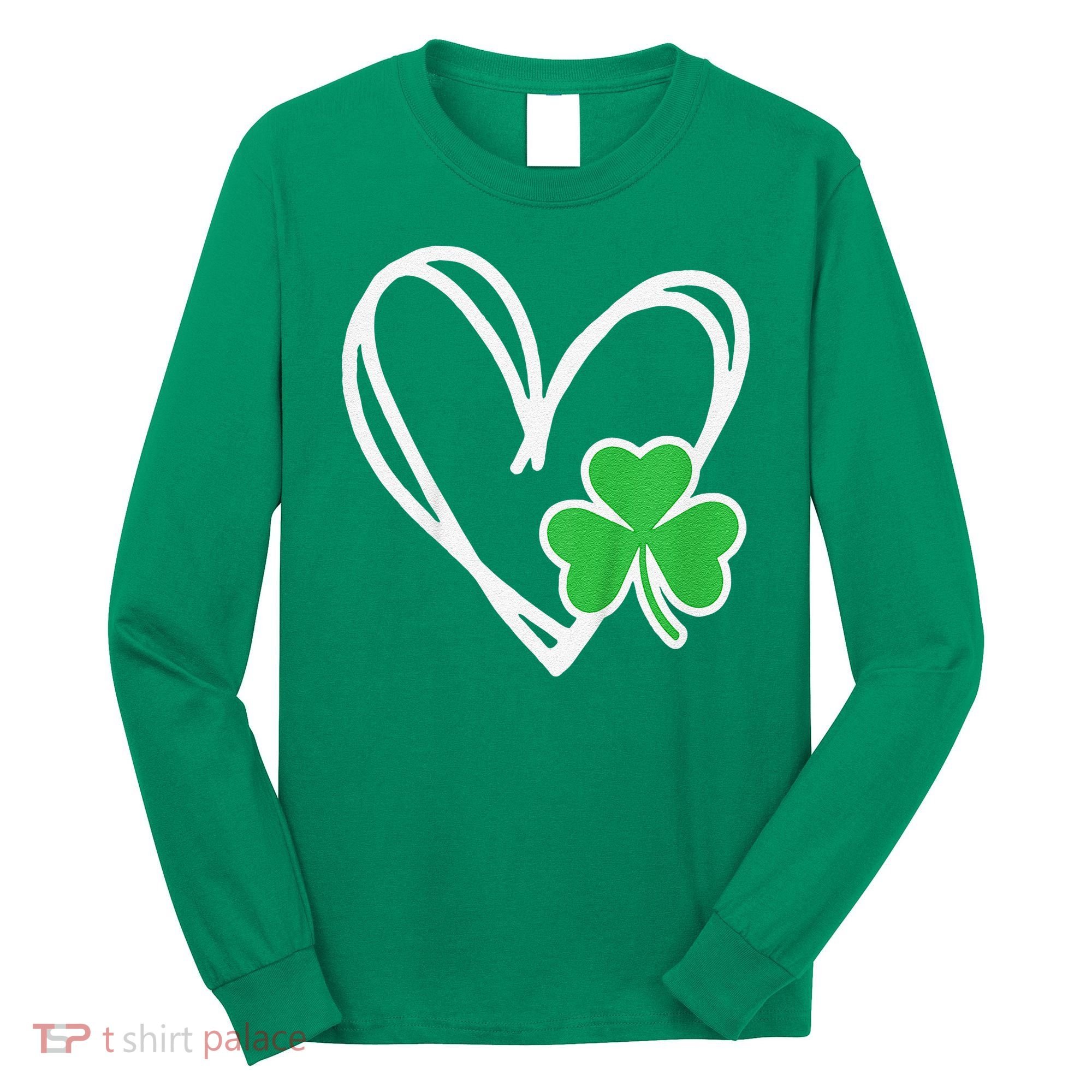 Girl Heart St Patricks Day Shamrock Irish Long Sleeve Shirt