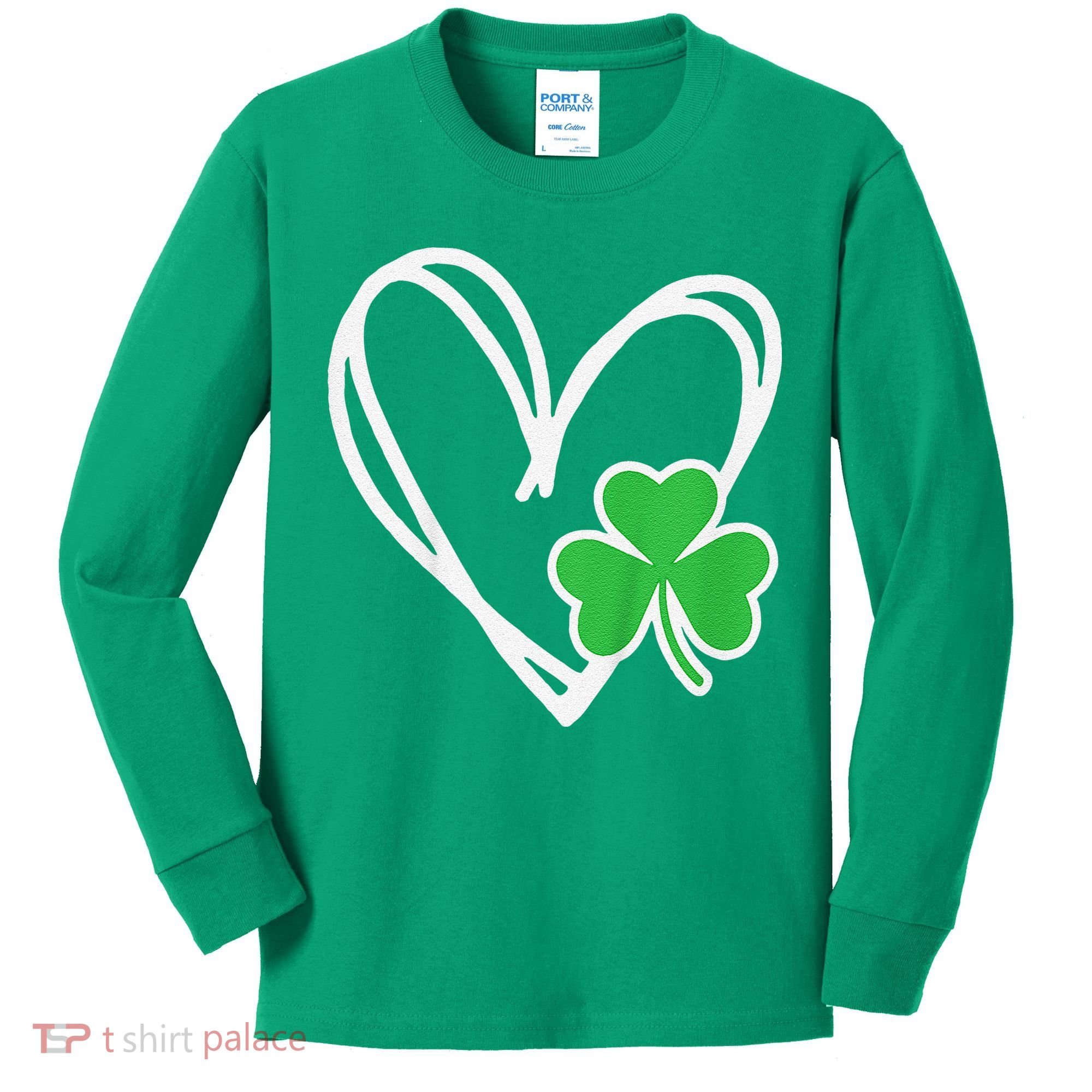 Girl Heart St Patricks Day Shamrock Irish Kids Long Sleeve Shirt