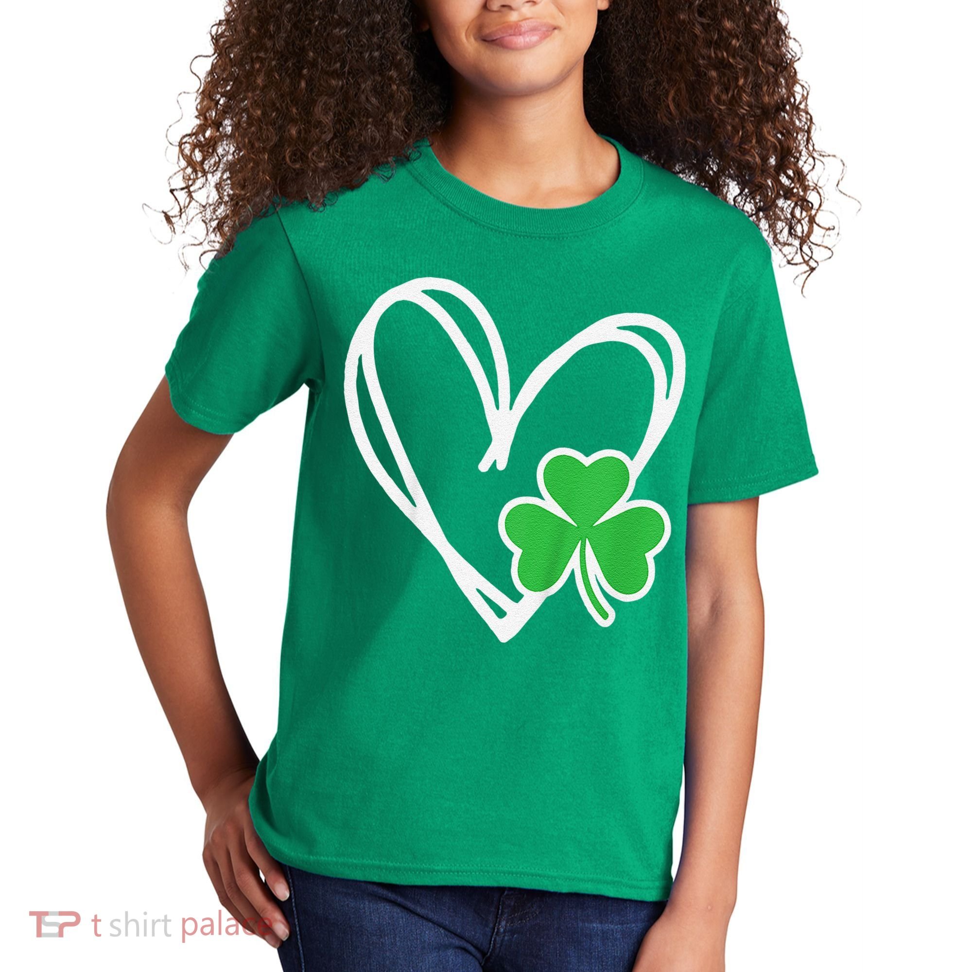 Girl Heart St Patricks Day Shamrock Irish Kids T-Shirt